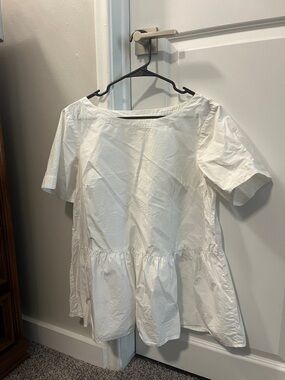 Women's Anthropologie White Peplum Short Sleeve Top